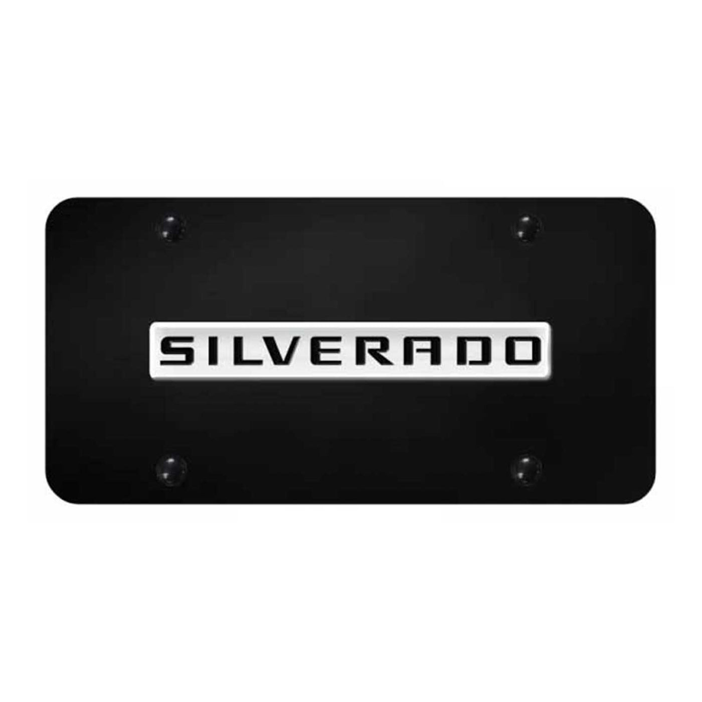 Silverado Name License Plate - Chrome on Black