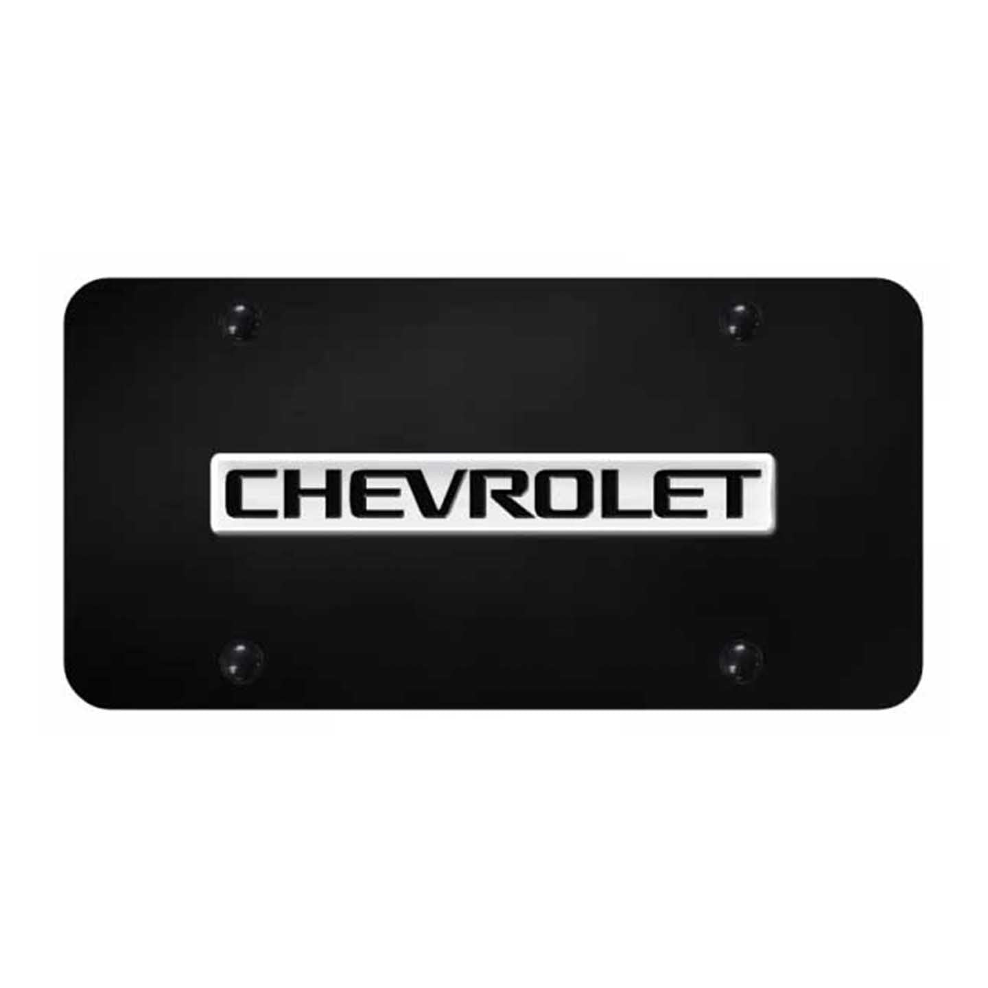 Black Chevrolet Name License Plate - Chrome on Black