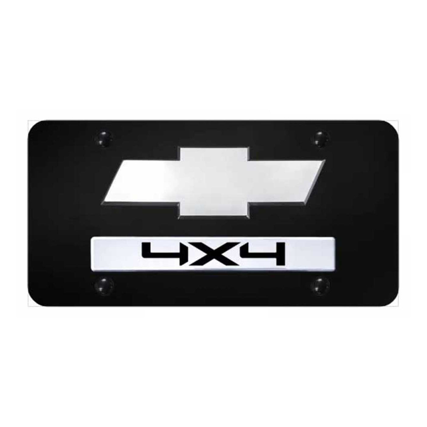 Dual Chevy/4X4 (New) License Plate - Chrome on Black