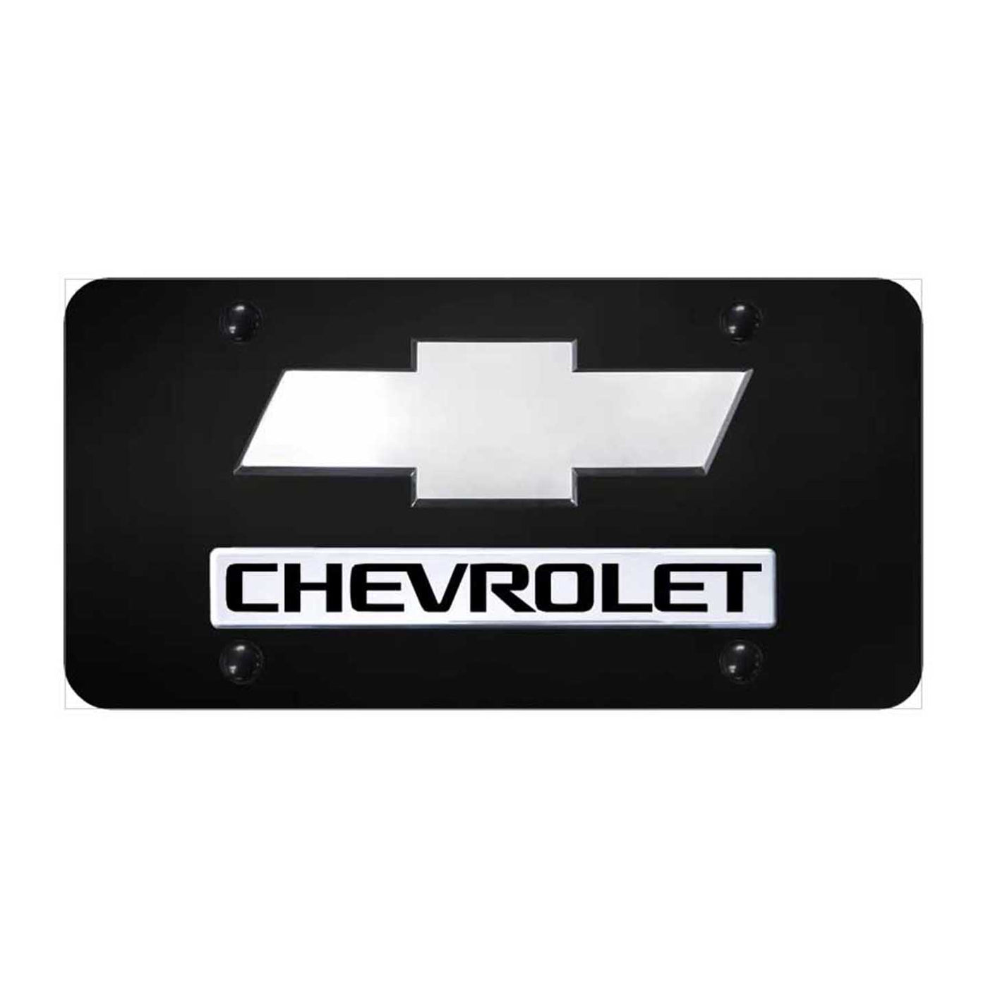 Dual Chevrolet (New) License Plate - Chrome on Black