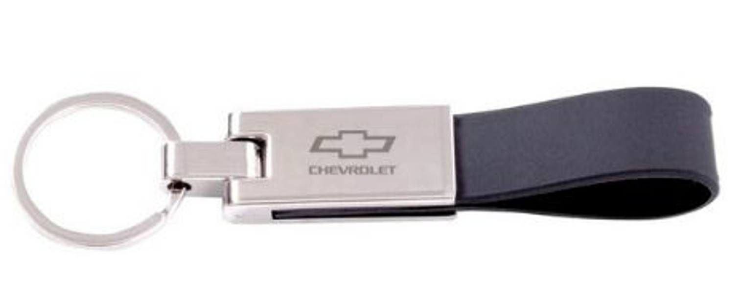 Light Gray Chevrolet Metal Keychain with Strap