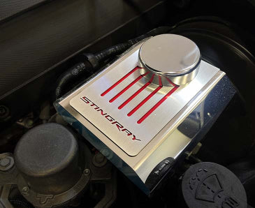 Master Cylinder Cover Automatic Polished Stainless w/Brushed Ribbed Top Plate Stingray Style Black Carbon Fiber