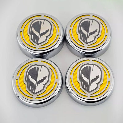 Light Gray 2020-2024 C8 Corvette Coupe - Cap Cover Set 4pc Carbon Fiber Inserts with Stainless Jake Skull Logo - Polished/Brushed Finish