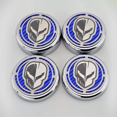 Light Gray 2020-2024 C8 Corvette Coupe - Cap Cover Set 4pc Carbon Fiber Inserts with Stainless Jake Skull Logo - Polished/Brushed Finish
