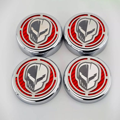 Light Gray 2020-2024 C8 Corvette Coupe - Cap Cover Set 4pc Carbon Fiber Inserts with Stainless Jake Skull Logo - Polished/Brushed Finish
