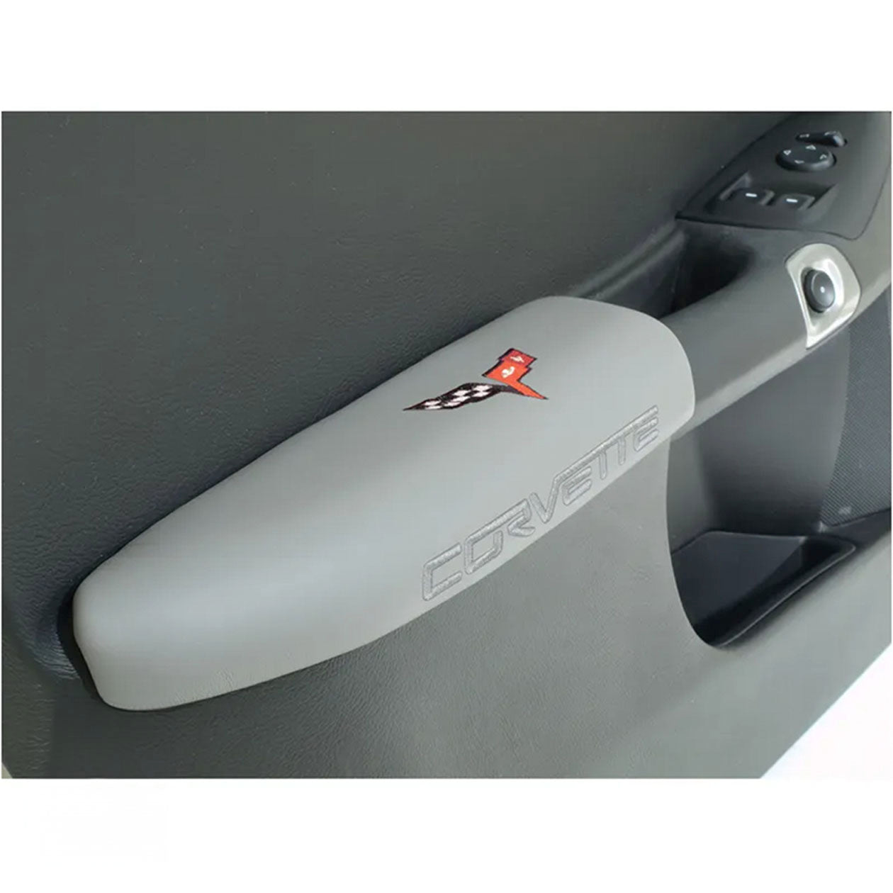 Dark Slate Gray C6 Corvette Embroidered Leather Arm Rest Pads