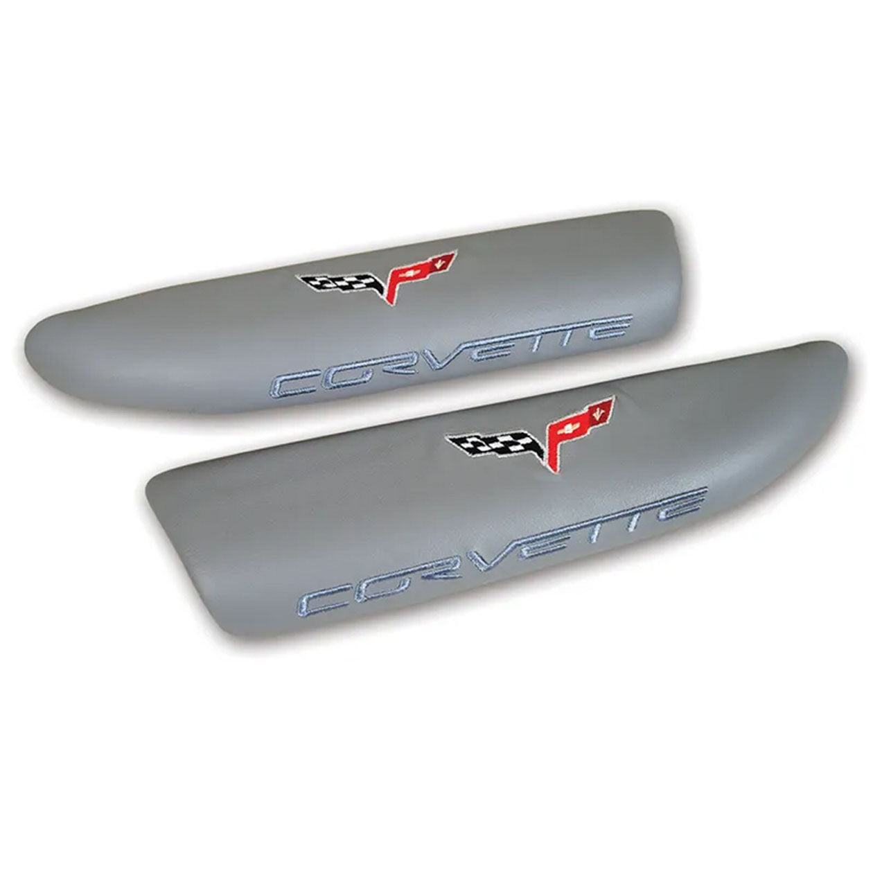 Light Slate Gray C6 Corvette Embroidered Leather Arm Rest Pads