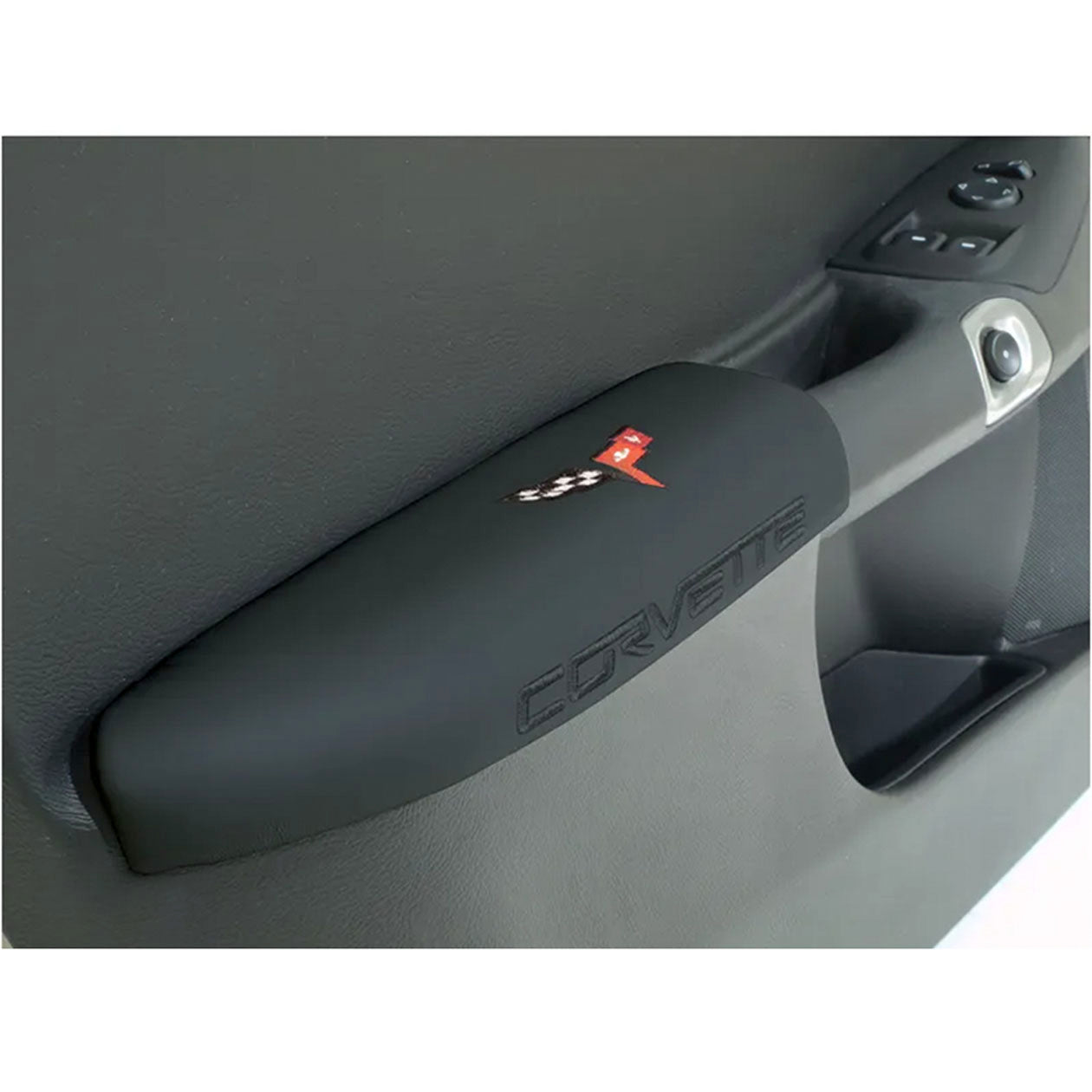 Dark Slate Gray C6 Corvette Embroidered Leather Arm Rest Pads