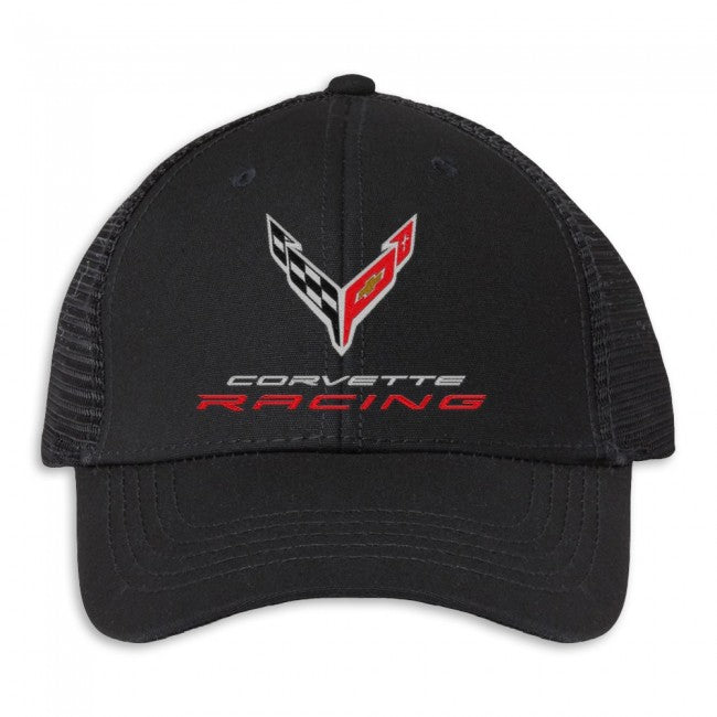 Dark Slate Gray Corvette Racing Modern Trucker Ponytail Cap Black