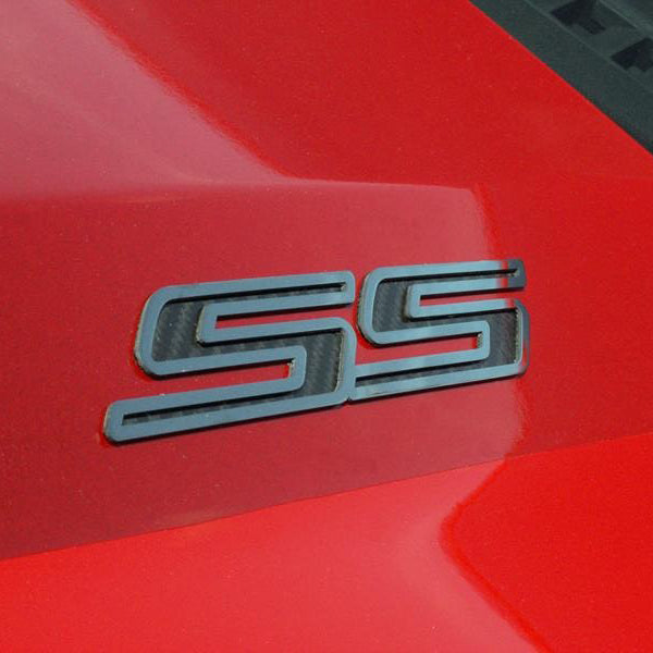 Firebrick Camaro SS - 'SS' Emblems 2Pc - Polished Stainless Steel and Faux Carbon Fiber