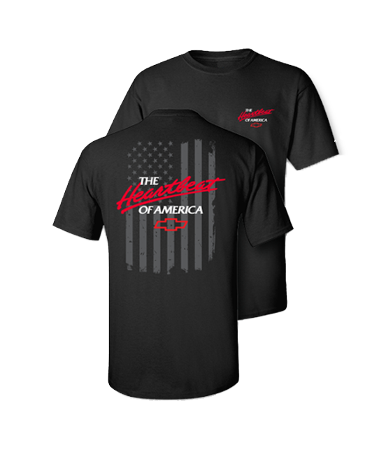 Dark Slate Gray Chevy Heartbeat Of America USA Flag T-Shirt
