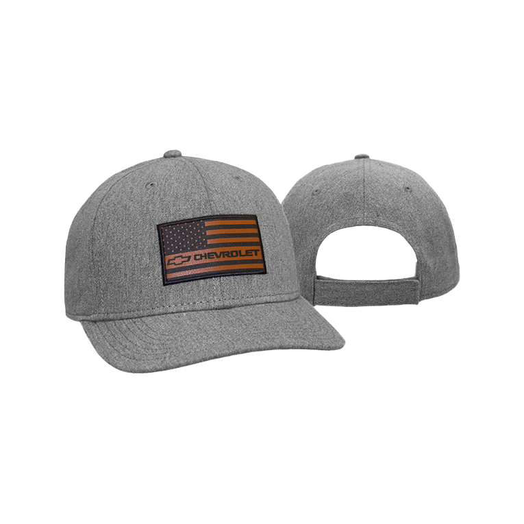 Chevrolet Grey Chino Leather Flag Patch Cap