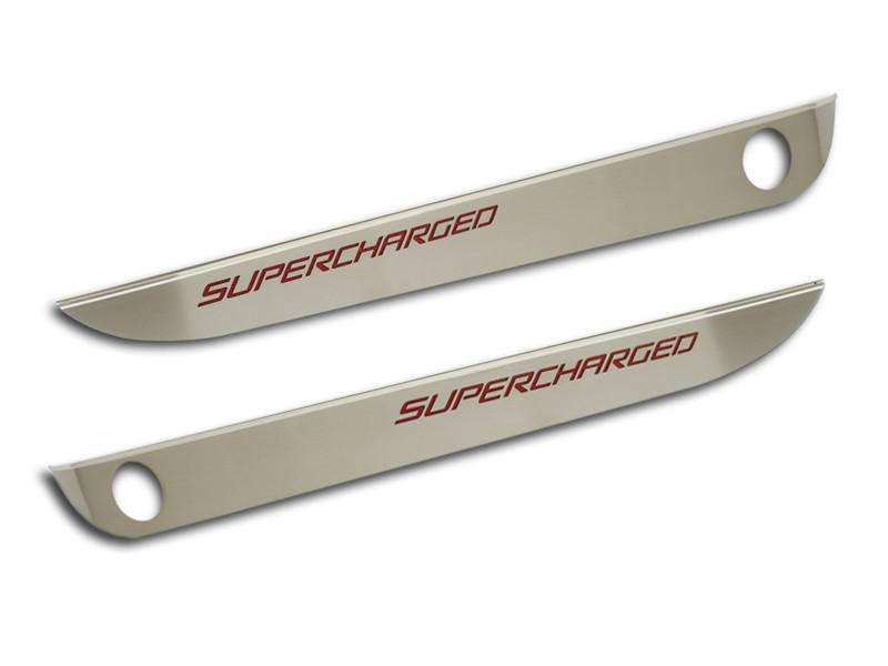 2005-2013 C6 Corvette - Door Guards with SUPERCHARGED Inlay 2Pc - Brushed Stainless