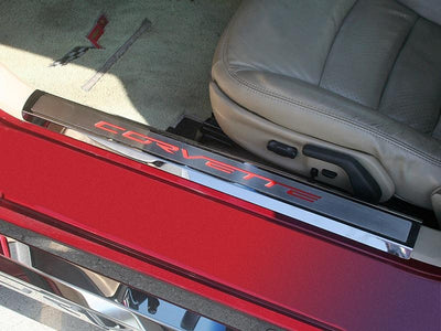 Dark Slate Gray 2005-2013 C6 Corvette - Inner Door Sills CORVETTE Lettering - Stainless Steel