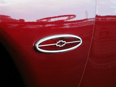 1997-2004 C5 Corvette - Side Marker Trim Rear Chevy Bowtie 2Pc - Stainless Steel