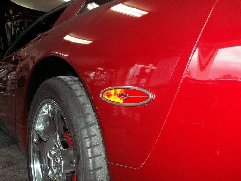 1997-2004 C5 Corvette - Side Marker Trim Rear Chevy Bowtie 2Pc - Stainless Steel