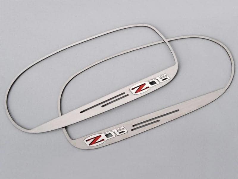 2006-2013 Z06 Corvette - Side View Mirror Trim Z06 505hp Style 2Pc - Brushed Stainless