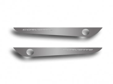 Dark Gray 2005-2013 C6 Corvette - Door Guards w/CORVETTE Inlay 2Pc | Brushed Stainless