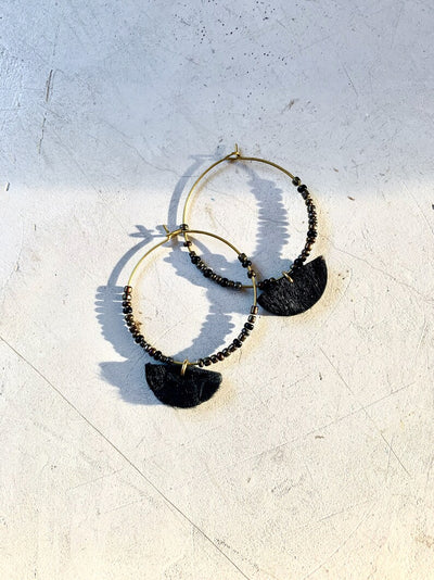 Light Gray Mini Hoop Earrings. Beads and leather Earrings by LMNT
