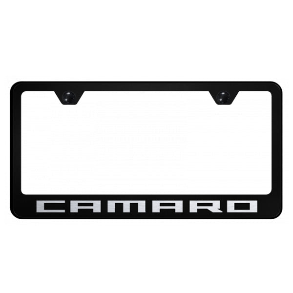 Camaro Script Stainless Steel Frame - Laser Etched Black