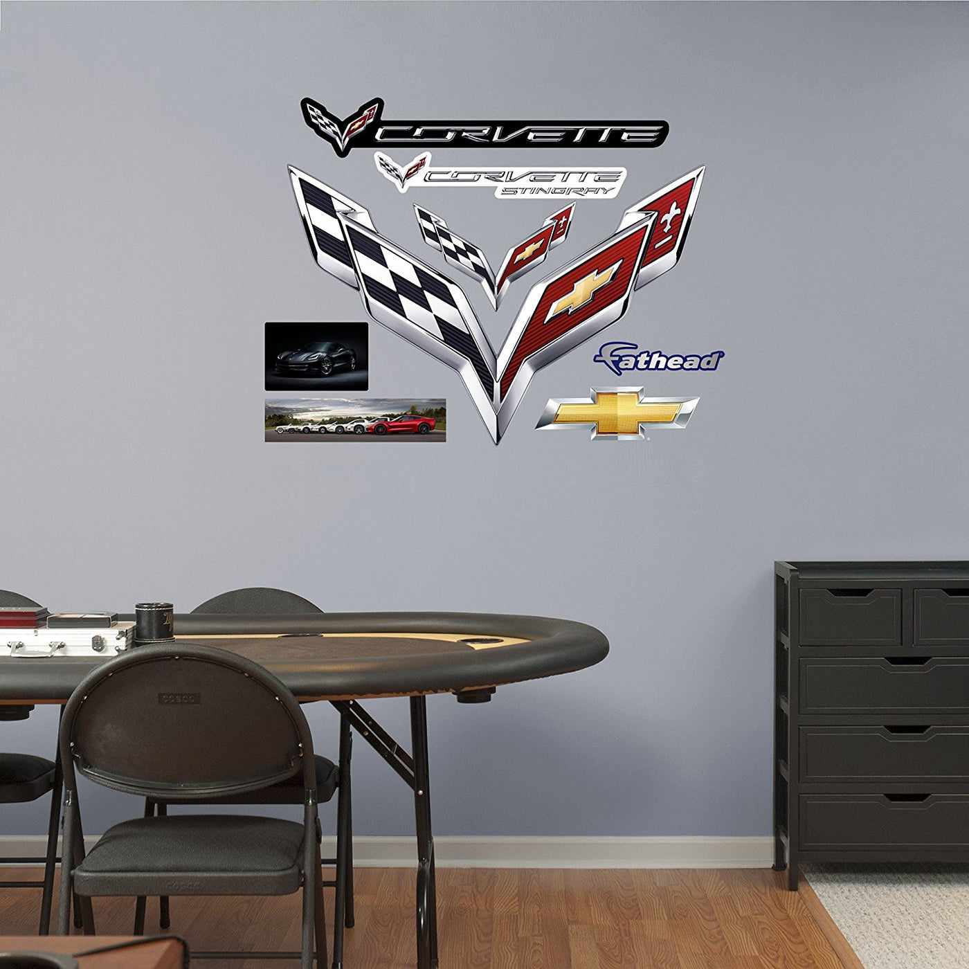 Dark Gray Fathead C7 Corvette Crossed Flags Wall Decals