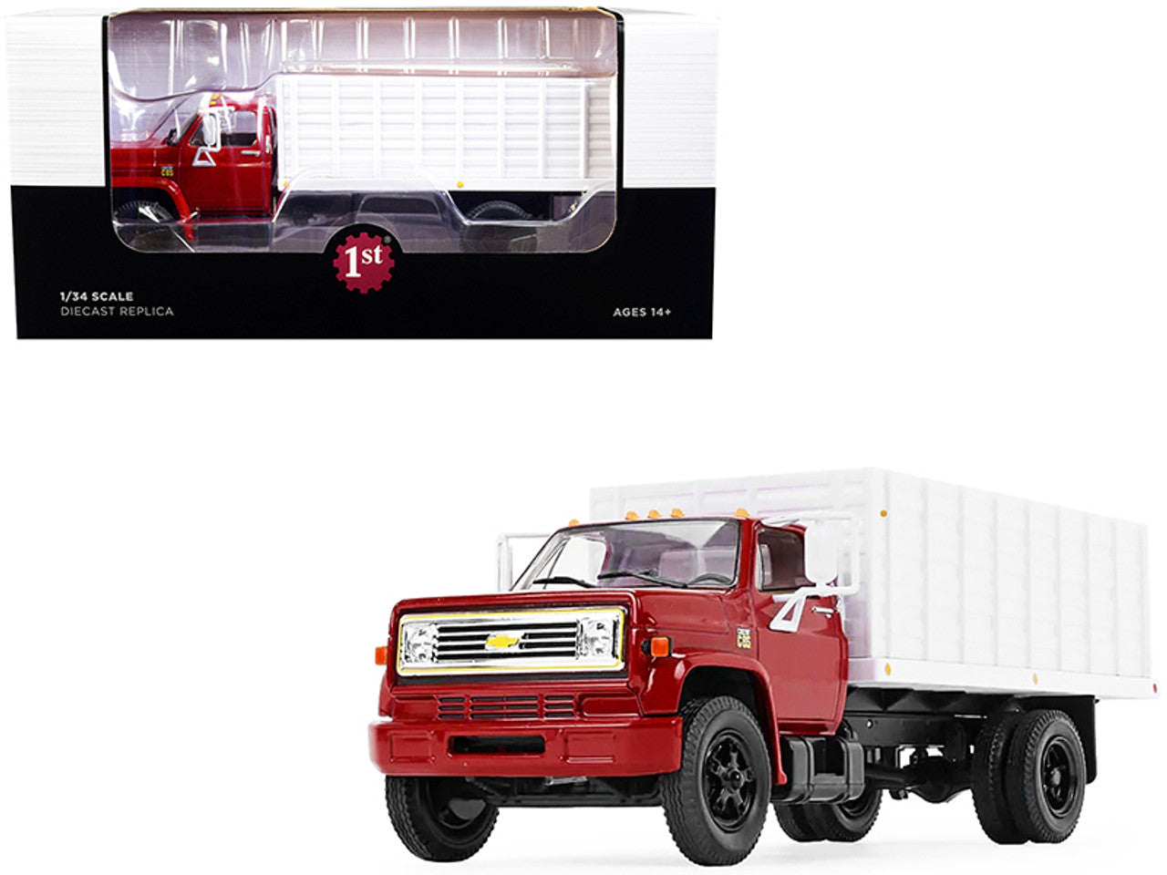 1970s Chevrolet C65 Grain Truck with Corn Load Red and White 1:34 Scale Diecast