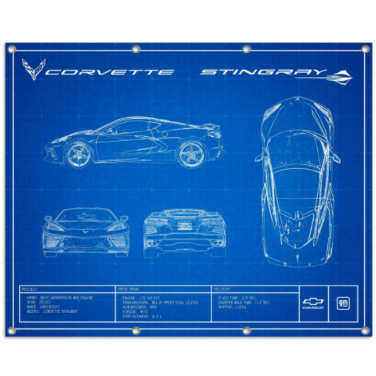 Corvette C8 Blueprint Giant Garage Banner