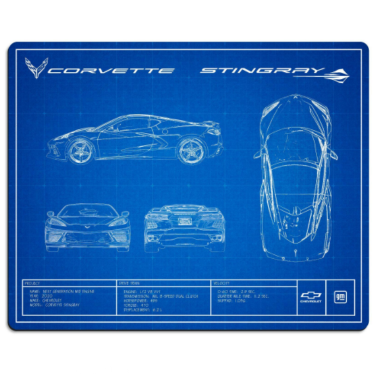 Corvette C8 Blueprint Art Thick Aluminum Sign