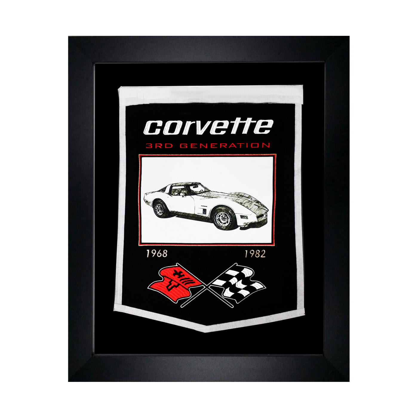 Framed Wool Embroidered Corvette C3 Gen Banner 21"x 27"