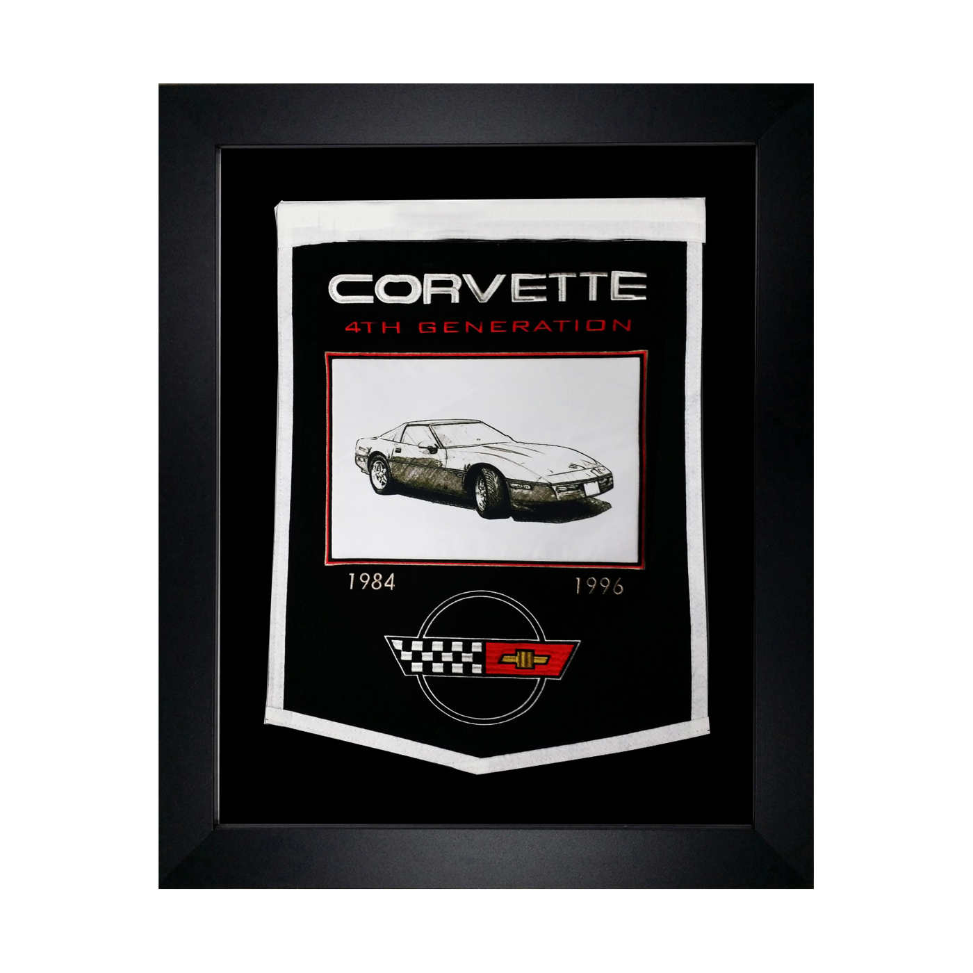 Framed Wool Embroidered Corvette C4 Gen Banner 21"x 27"