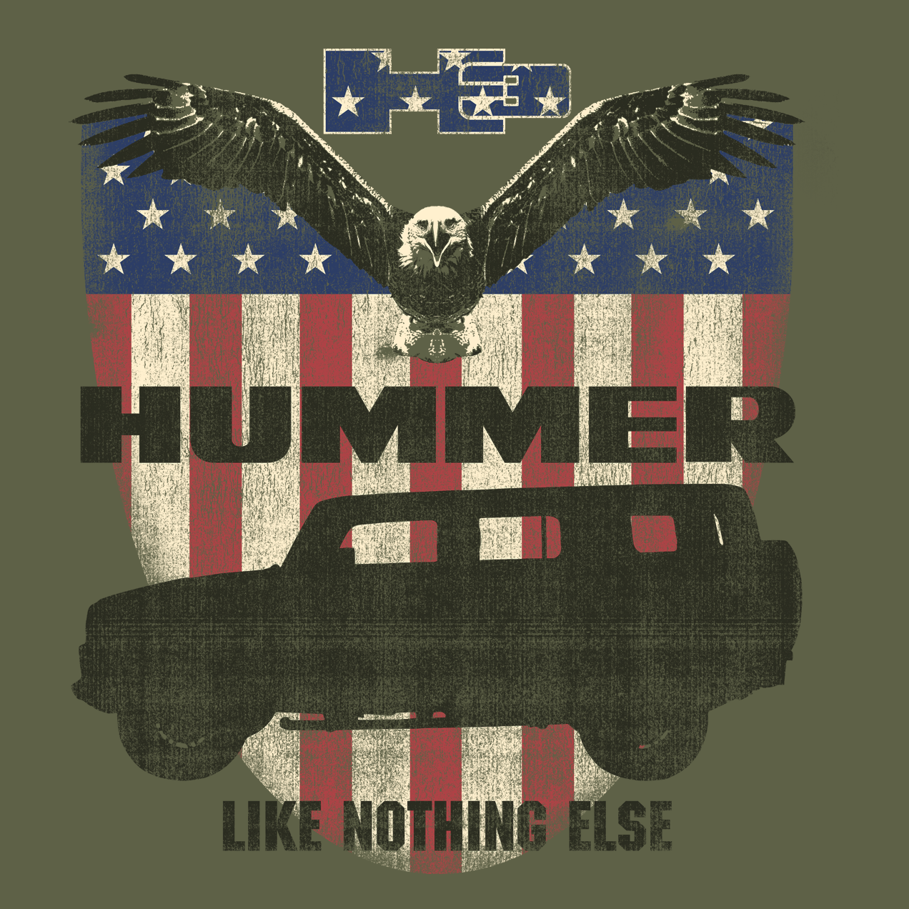 Dark Olive Green HUMMER H3 Eagle Flag T-Shirt
