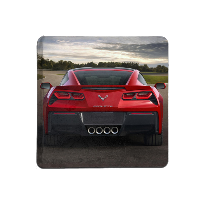 Dark Slate Gray Corvette C8 Red Corvette Rear Coaster