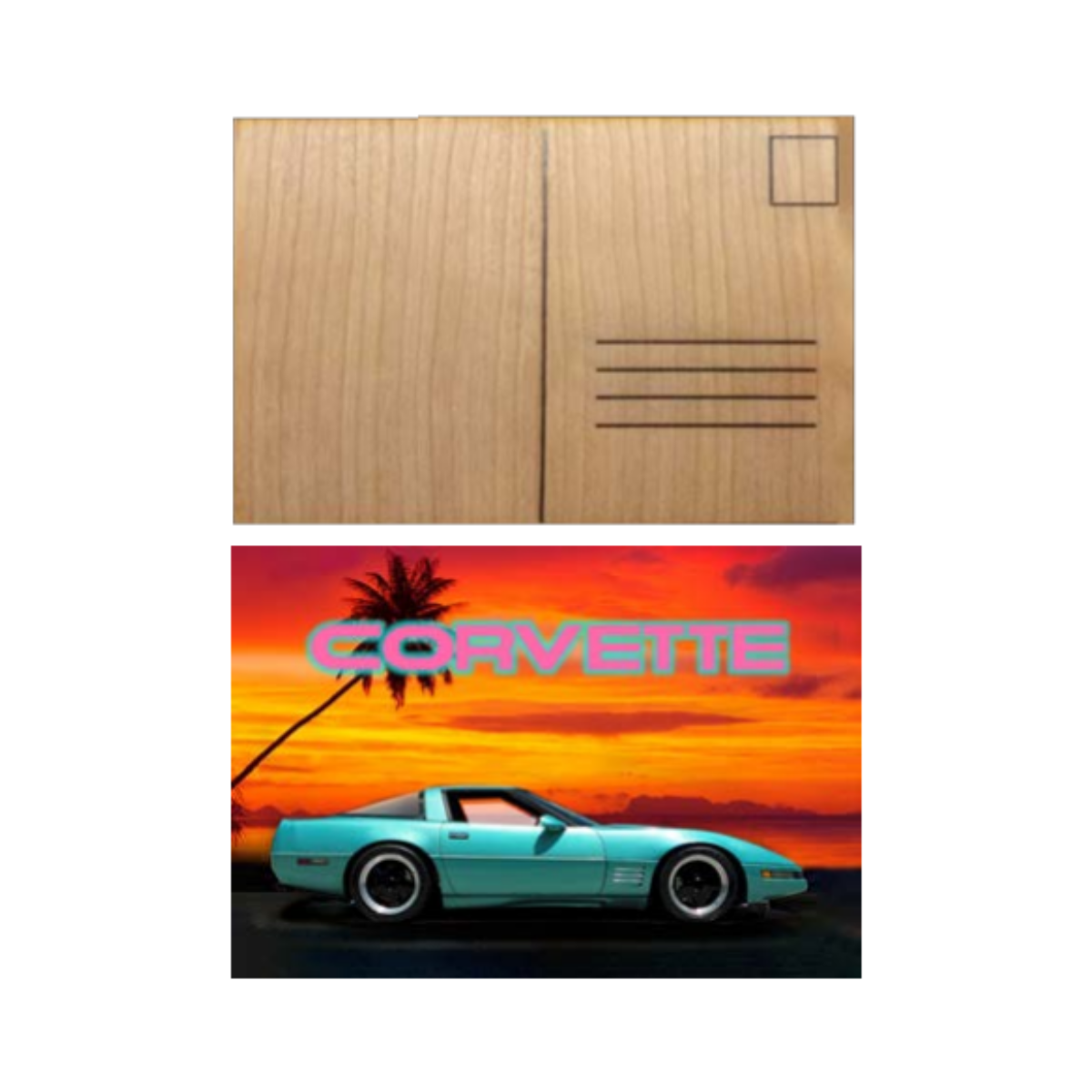 1985 Corvette Wooden Postcard