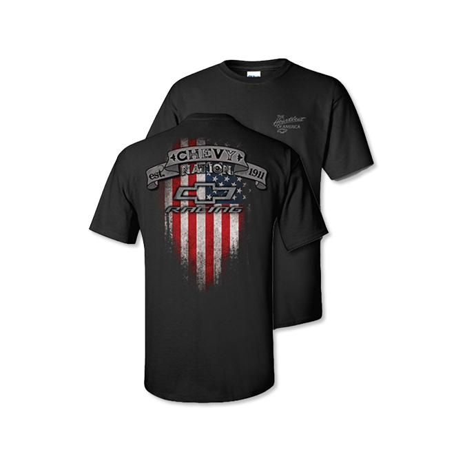 Black Chevy Nation Racing Heartbeat of America T-Shirt