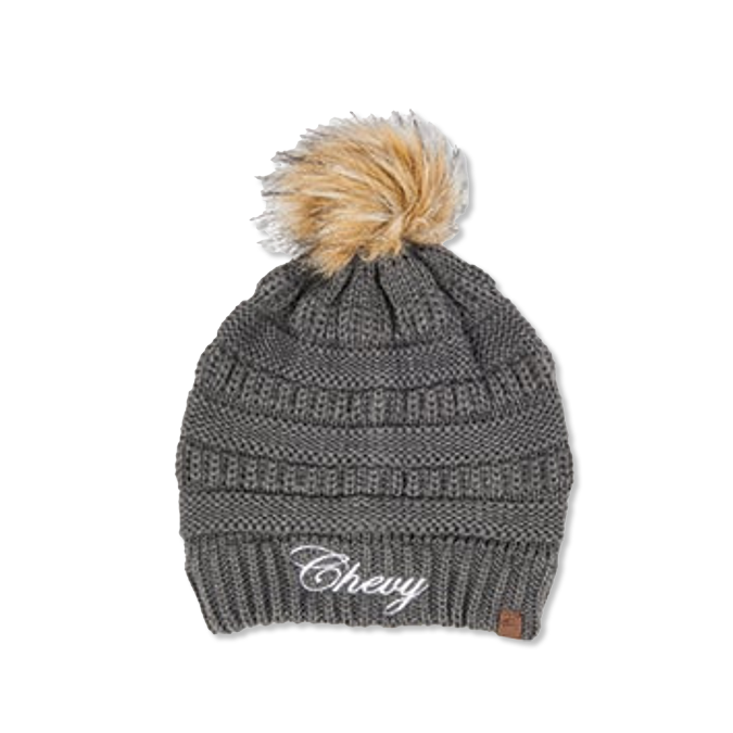 Dim Gray Women's Chevy Script Knit Beanie With Pom Hat