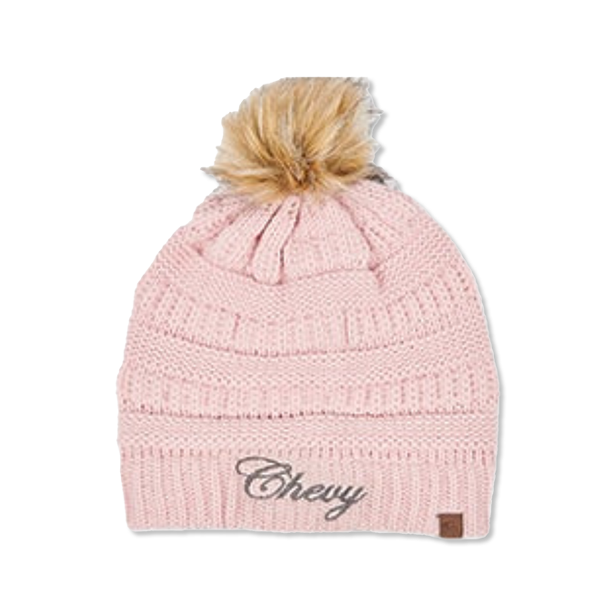 Pink Women's Chevy Script Knit Beanie With Pom Hat