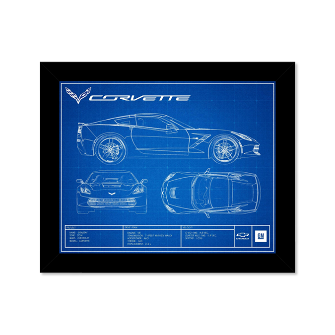 Corvette C7 Blueprint Framed Canvas