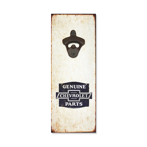 Antique White Chevrolet Parts Wooden Bottle Opener